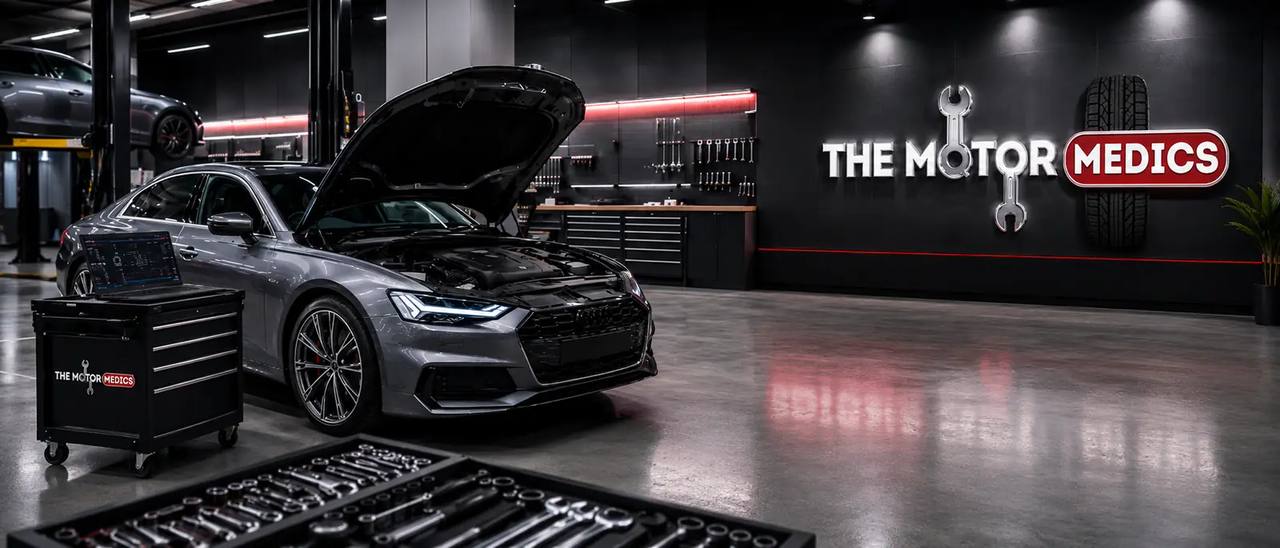 Professional mechanic working on car
