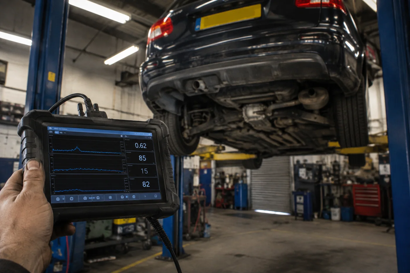 Live DPF pressure readings being checked on a diagnostic scanner